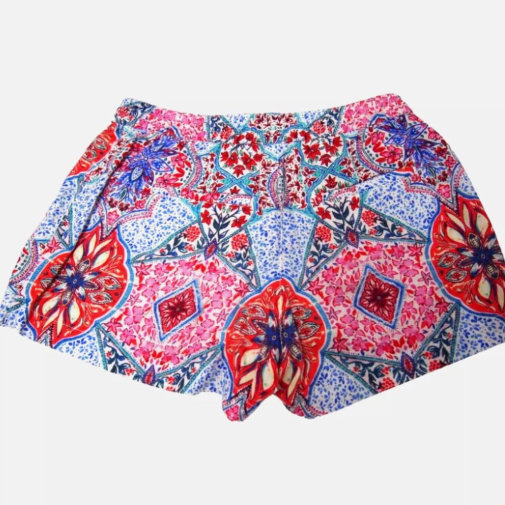 Gap Womens Short XS Linen/Cotton Soft White Blue Moroccan Floral Pull On Soft